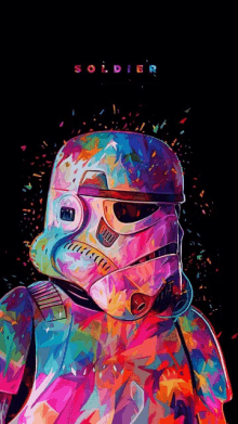 a colorful painting of a storm trooper with the word soldier below it