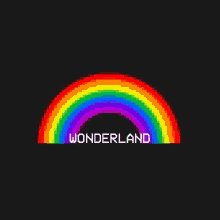 a pixel art of a rainbow and the word wonderland