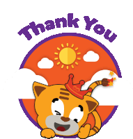 a cartoon cat with a crown on its head says thank you