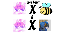 a love board with a bee and a blue parrot on it