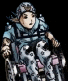 a drawing of a person in a wheelchair riding a motorcycle .