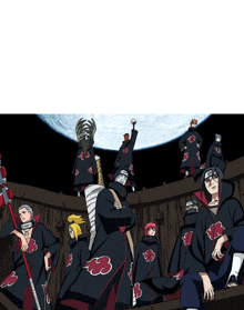 a group of anime characters with red clouds on their sleeves