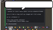 a screenshot of a discord channel with a message from changelog updated for latest roblox update