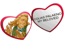 two hearts with a picture of a man and the words " colias palaeno my beloved "