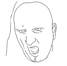 a black and white drawing of a bald man making a funny face