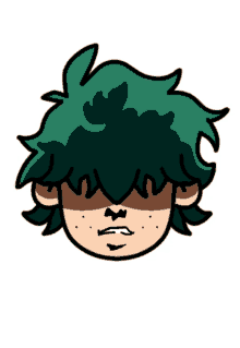 a cartoon drawing of a person with green hair and a shadow on their face