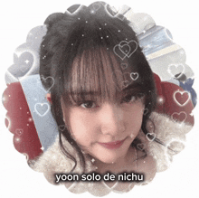 a picture of a girl with hearts and the words yoon solo de nichu