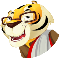 a cartoon tiger with glasses and a scarf around his neck