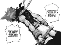 a black and white drawing of a man with the words " the great black star has arrived " above him