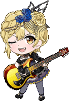 a cartoon girl is holding a guitar in her hand