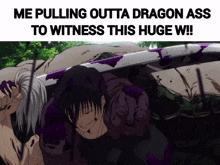 a cartoon of a man holding a sword with the caption " me pulling outta dragon ass to witness this huge wi "