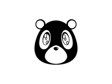 a black and white drawing of a bear 's head with big eyes .