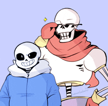 a drawing of a skeleton wearing sunglasses standing next to another skeleton with a scarf around his neck