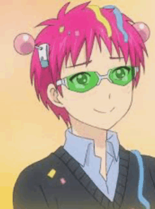 a close up of a person wearing sunglasses and a pink hair clip .