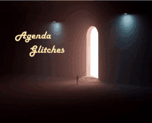 a person standing in front of a door that says agenda glitches on it