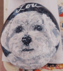 a painting of a dog with the name lou written on the bottom