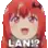 a pixel art drawing of a girl with red hair and the words `` lan ? ''