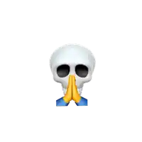 an emoji of a skull praying with its hands folded