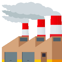 an illustration of a factory with smoke coming out of chimneys