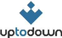 a blue and black logo for uptodown