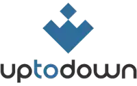 a blue and black logo for uptodown