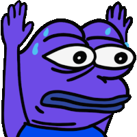 a cartoon of a purple frog with blue eyes and a blue shirt