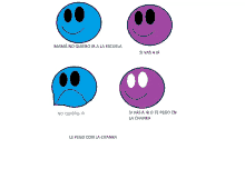 a blue and purple smiley face with the words mama no quiero ir a la escuela