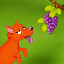 a cartoon dog with its tongue hanging out looks at a bunch of grapes