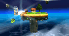 a video game scene with a mushroom house and a tree