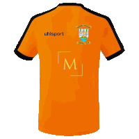 the back of an orange shirt that says uhlsport