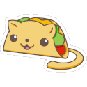 a sticker of a cat taco with a tail on a white background .