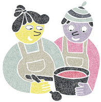 a cartoon drawing of a man and a woman cooking together