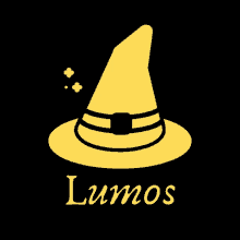 a yellow witch hat with the word lumos underneath