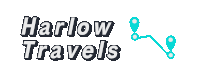 a logo for harlow travels shows a map and two markers