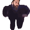 a pixel art of a man with a beard in a black jacket