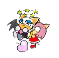 a drawing of rouge the bat and amy rose with stars around their heads