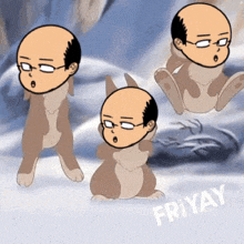 a cartoon of a bald man in a rabbit costume with the word fri yay on the bottom right