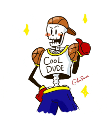 a drawing of a skeleton wearing a shirt that says " cool dude "