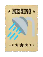 a missing sign with a shower head and stars