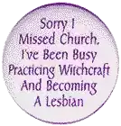 a purple circle with the words sorry i missed church