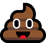 a brown poop with white eyes and a red tongue .