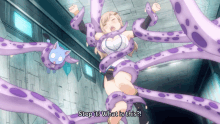 a woman is surrounded by purple tentacles with the words stop it what is this