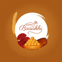 a poster for happy baisakhi with a bowl of food and a wheat ear