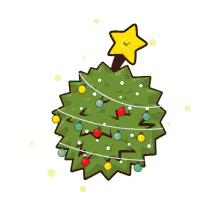 a cartoon christmas tree with a yellow star on top of it