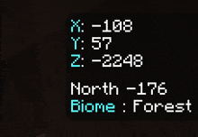 a screen that says north - 176 biome forest in blue letters