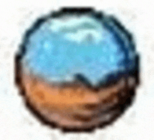 a pixel art drawing of a blue and brown ball on a white background