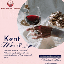 an advertisement for kent wine & liquors in williamsburg brooklyn offers a curated selection of fine wines and spirits