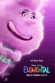 a movie poster for elemental shows a cartoon character on it