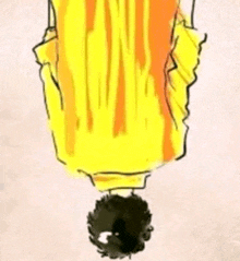 a drawing of a person hanging upside down with a yellow shirt on their back .