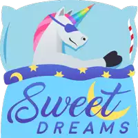 an illustration of a unicorn sleeping with the words sweet dreams written below it